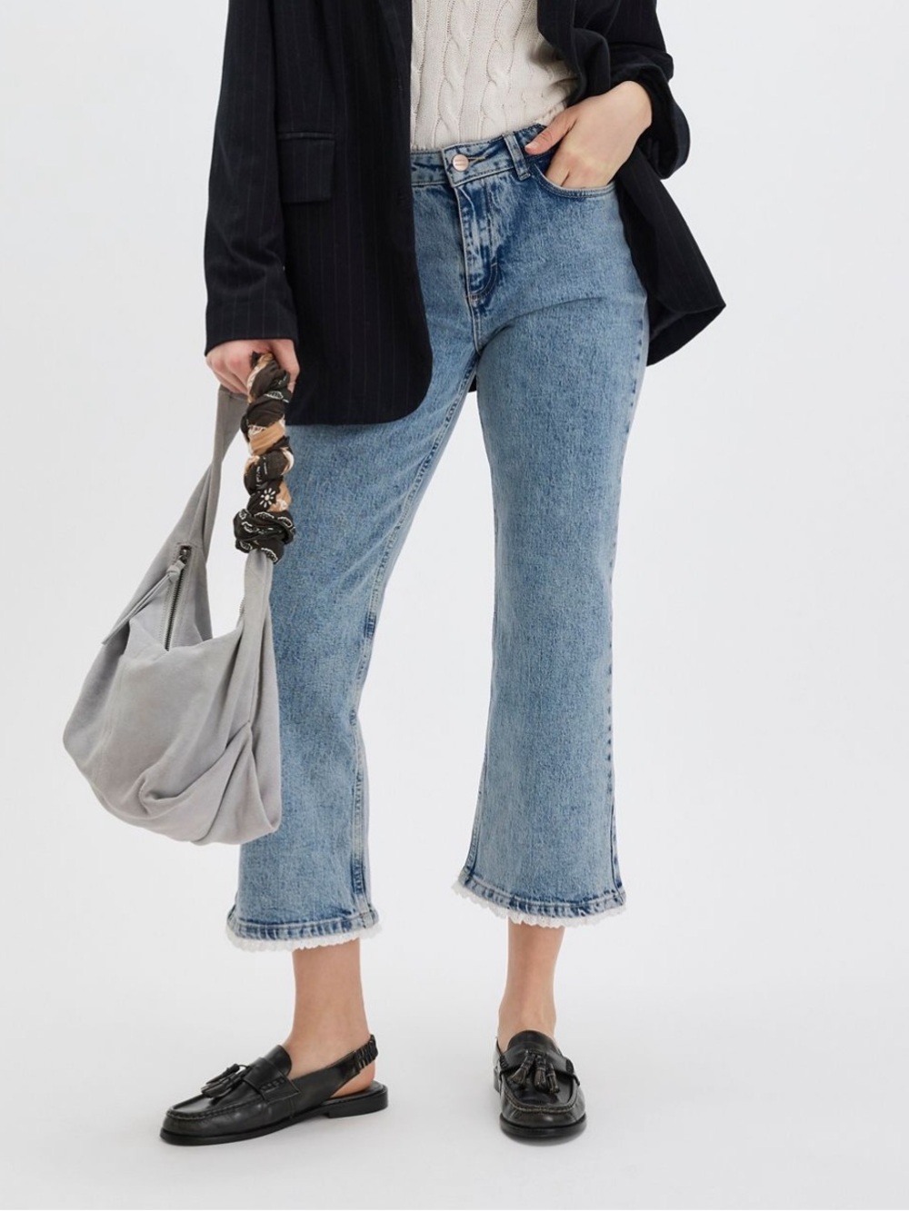Damson Madder Broderie Kenny Cropped Flare Jeans
